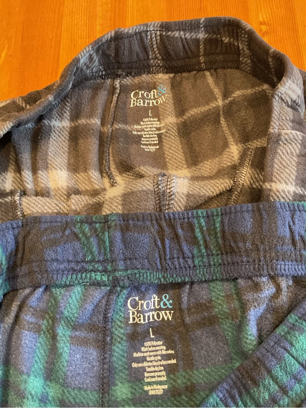 MEN’S CROFT & BARROW PLAID FLEECE PANTS LOUNGE PAJAMA SIZE L NAVY GREEN GRAY BLK - Picture 7 of 9
